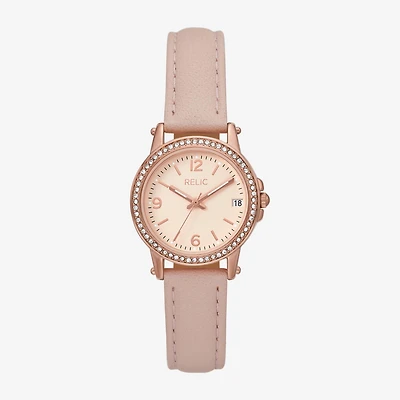 Relic By Fossil Womens Pink Leather Strap Watch Zr34647