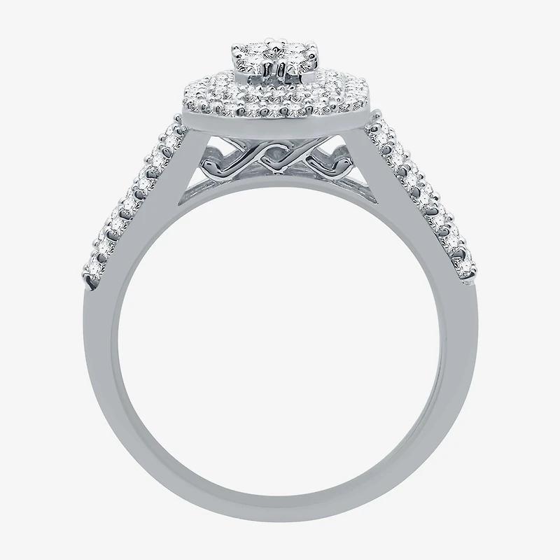 I Said Yes (H-I / I1) Womens 1 CT. T.W. Lab Grown White Diamond Sterling Silver or 14K Gold Over Side Stone Halo Bridal Set