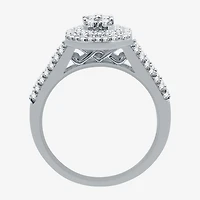 I Said Yes (H-I / I1) Womens 1 CT. T.W. Lab Grown White Diamond Sterling Silver or 14K Gold Over Side Stone Halo Bridal Set