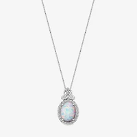Enchanted Disney Fine Jewelry 1/10 CT. T.W. Diamond and Lab-Created Opal "Cinderella" Sterling Silver Pendant Necklace