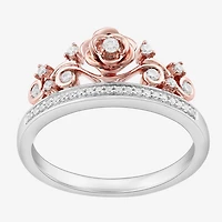 Enchanted Disney Fine Jewelry Womens 1/6 CT. T.W. Natural White Diamond Sterling Silver Flower Beauty and the Beast Belle Princess Cocktail Ring
