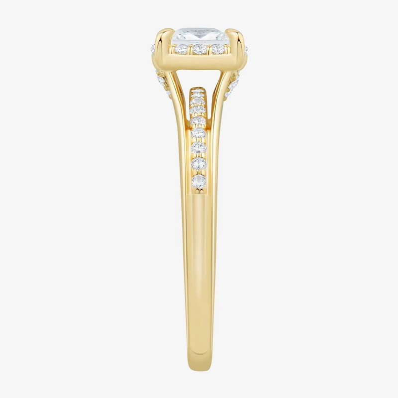 (H-I / Si1-Si2) Womens 3/4 CT. T.W. Lab Grown White Diamond 10K Gold Side Stone Halo Engagement Ring
