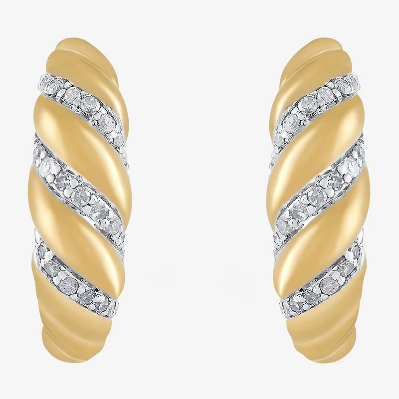 Womens 1/5 CT. Natural White Diamond 14K Gold Over Silver Sterling Silver 17.8mm Hoop Earrings