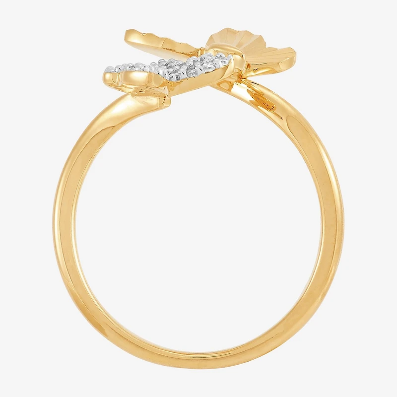 (H-I / Si1-Si2) Womens 1/10 CT. T.W. Lab Grown White Diamond 14K Gold Over Silver Sterling Butterfly Bypass  Cocktail Ring