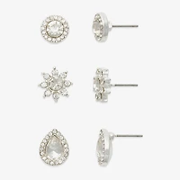 Mixit Silver Tone Stud Womens Cubic Zirconia Hypoallergenic 3 Pair Earring Set