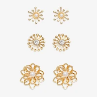 Mixit Gold Tone Stud Womens Glass Flower Hypoallergenic 3 Pair Earring Set