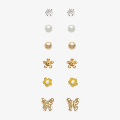 Mixit Womens Cubic Zirconia Butterfly Hypoallergenic 6 Pair Earring Set