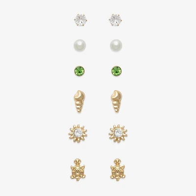Mixit Turtle Womens Cubic Zirconia Hypoallergenic 6 Pair Earring Set