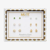 Mixit Turtle Womens Cubic Zirconia Hypoallergenic 6 Pair Earring Set