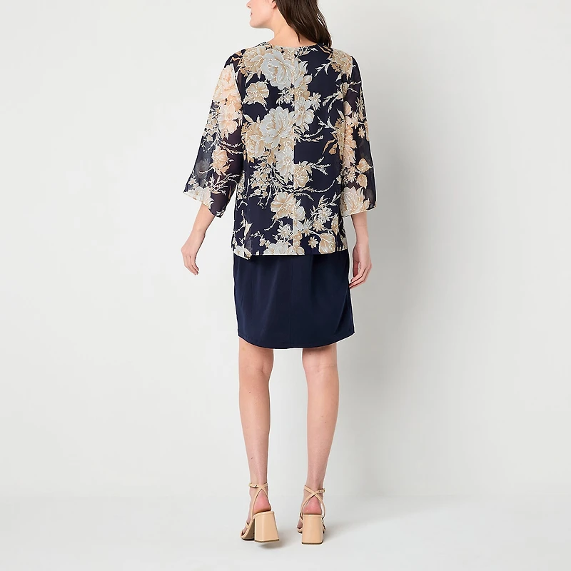 Sandra Darren Womens Floral Jacket Dress With Removable Neckalce