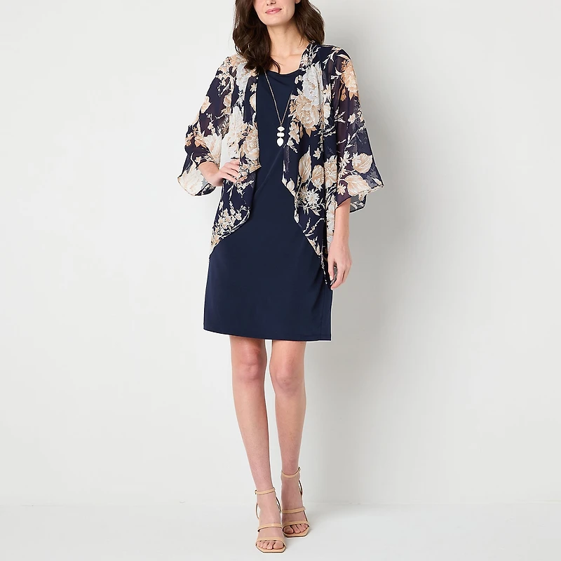 Sandra Darren Womens Floral Jacket Dress With Removable Neckalce