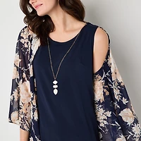 Sandra Darren Womens Floral Jacket Dress With Removable Neckalce
