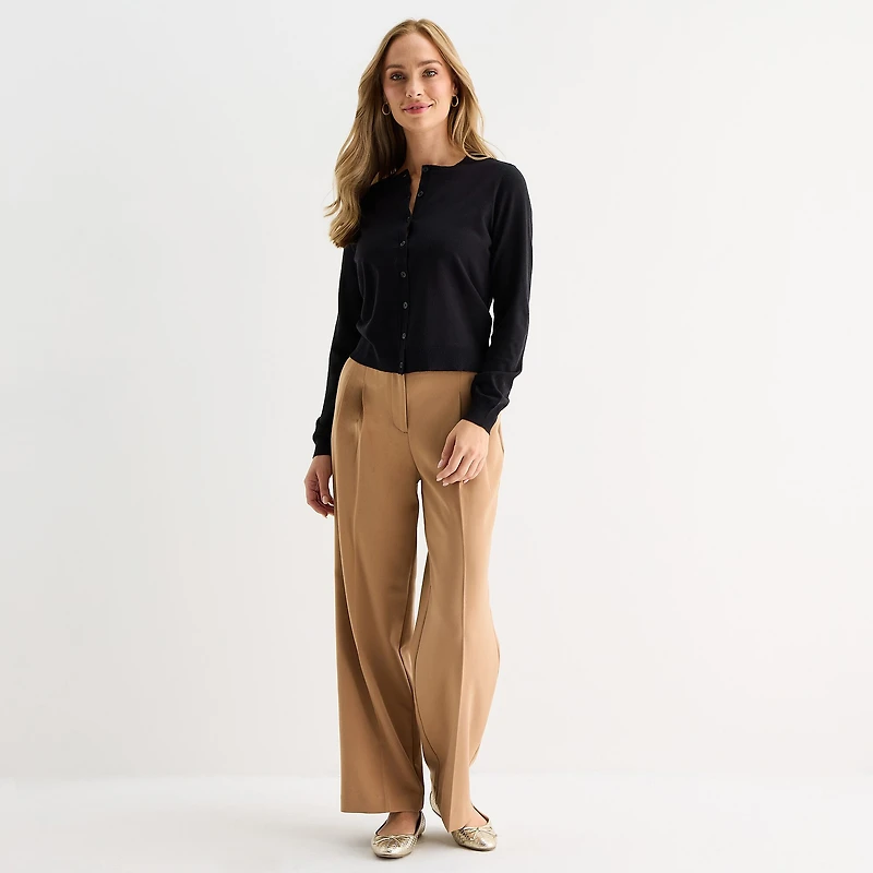 Liz Claiborne Womens Crew Neck Long Sleeve Tall Cardigan