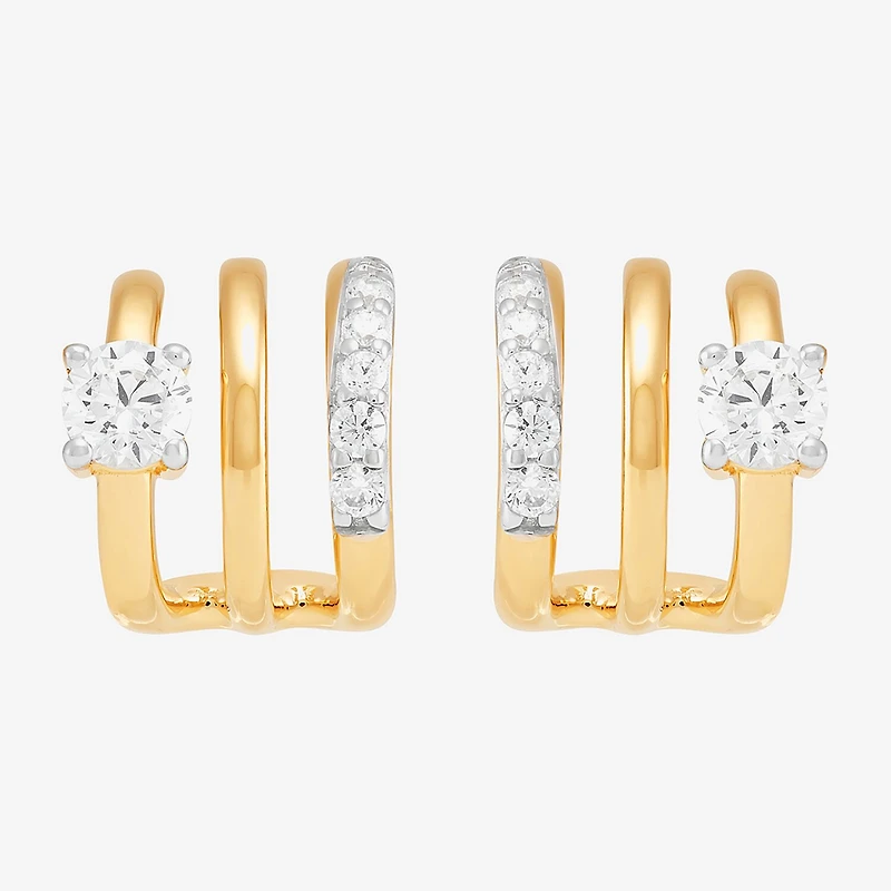 Silver Addiction Womens White Cubic Zirconia 14K Gold Over Silver Hoop Earrings