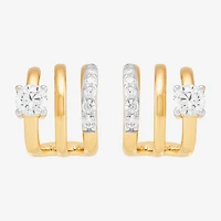 Silver Addiction Womens White Cubic Zirconia 14K Gold Over Silver Hoop Earrings