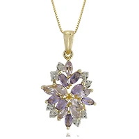 14K Gold over Silver Lab-Created Gemstone Flower Pendant Necklace