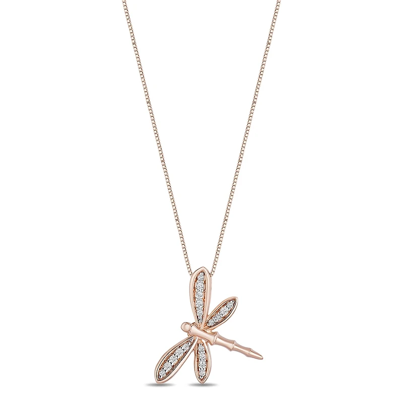 Dragonfly Womens 1/10 CT. T.W. Natural White Diamond 14K Rose Gold Over Silver 18 Inch Pendant Necklace