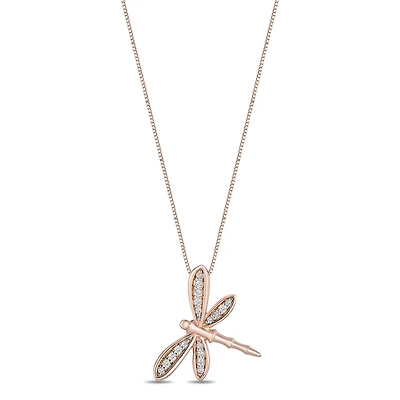 Dragonfly Womens 1/10 CT. T.W. Natural White Diamond 14K Rose Gold Over Silver 18 Inch Pendant Necklace