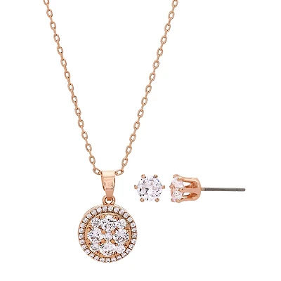 Sparkle Allure Womens Cubic Zirconia 18K Rose Gold Over Brass Round 2-pc. Jewelry Set