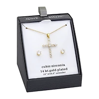 Sparkle Allure Womens Cubic Zirconia 14K Gold Over Brass Cross 2-pc. Jewelry Set