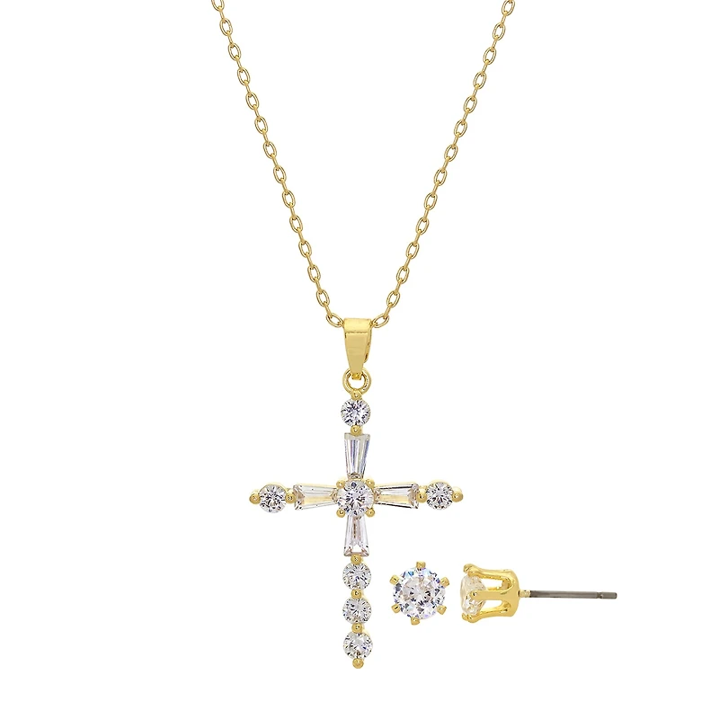 Sparkle Allure Womens Cubic Zirconia 14K Gold Over Brass Cross 2-pc. Jewelry Set
