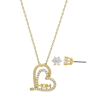 Sparkle Allure Mom Womens Cubic Zirconia 14K Gold Over Brass Heart 2-pc. Jewelry Set