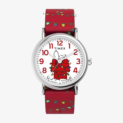 Timex Timex Peanuts Weekender Womens Red Strap Watch Tw2w80800jt Peanuts Womens Red Strap Watch Tw2w80800jt