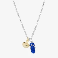 Sparkle Allure Flip Flop And Seashell Womens Blue Crystal 14K Gold Over Brass Pure Silver Over Brass 16 Inch Pendant Necklace