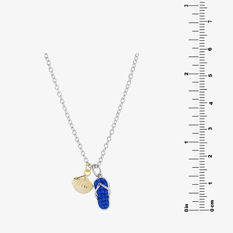 Sparkle Allure Flip Flop And Seashell Womens Blue Crystal 14K Gold Over Brass Pure Silver Over Brass 16 Inch Pendant Necklace