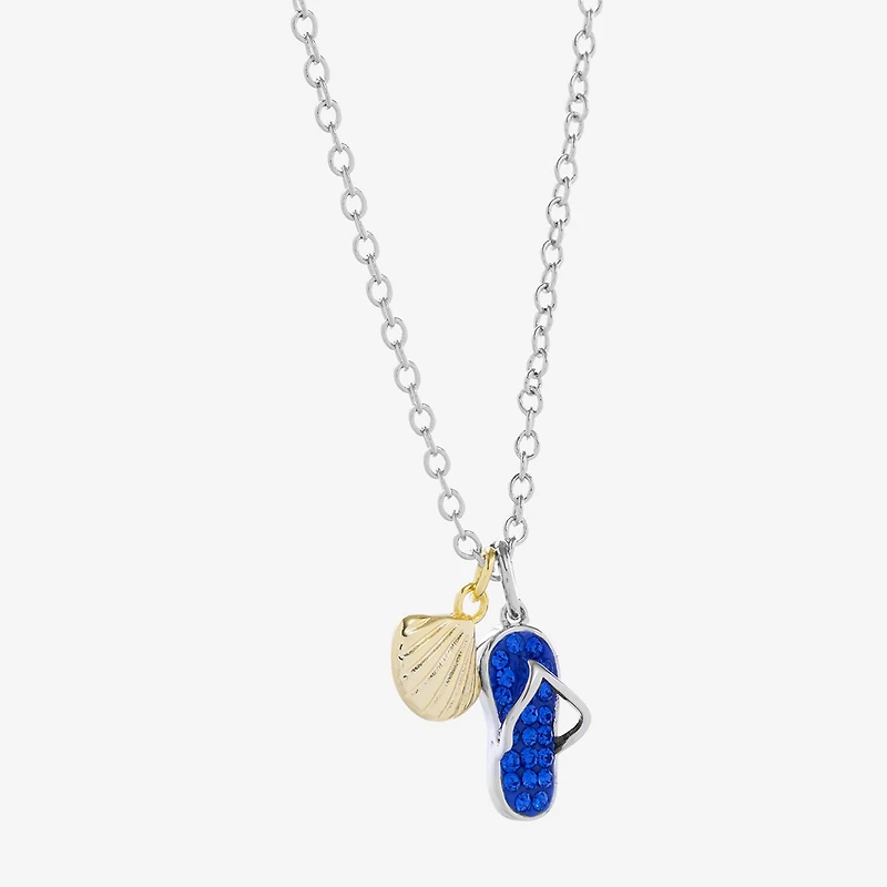 Sparkle Allure Flip Flop And Seashell Womens Blue Crystal 14K Gold Over Brass Pure Silver Over Brass 16 Inch Pendant Necklace