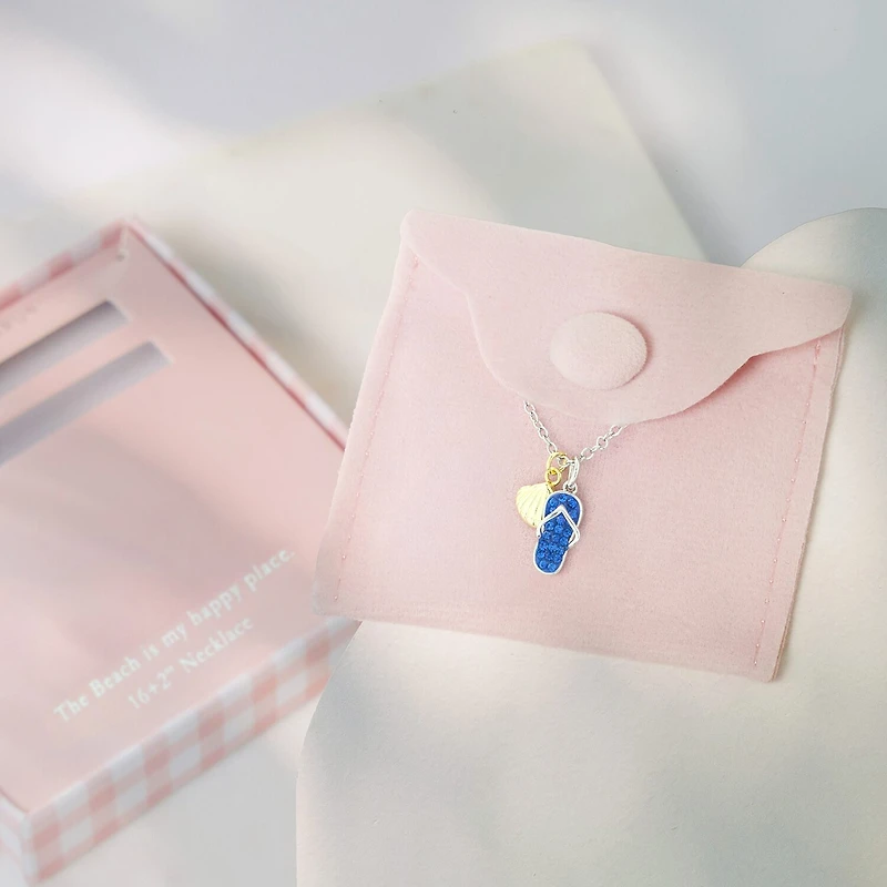 Sparkle Allure Flip Flop And Seashell Womens Blue Crystal 14K Gold Over Brass Pure Silver Over Brass 16 Inch Pendant Necklace