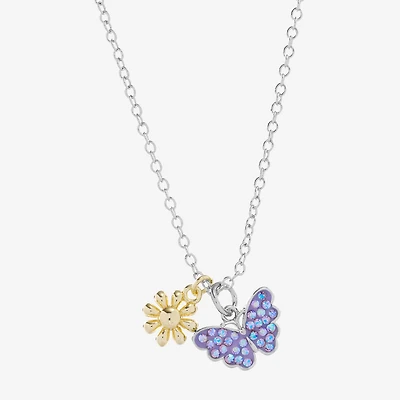 Sparkle Allure Womens Pink Crystal 14K Gold Over Brass Pure Silver Over Brass Butterfly Flower 16 Inch Pendant Necklace