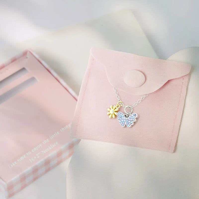 Sparkle Allure Womens Pink Crystal 14K Gold Over Brass Pure Silver Over Brass Butterfly Flower 16 Inch Pendant Necklace