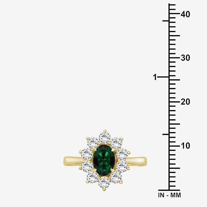 Womens Oval-cut Gemstone & 3/4 CT. T.W. Lab-Grown Diamond 10K Gold Halo Cocktail Ring