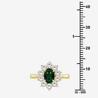 Womens Oval-cut Gemstone & 3/4 CT. T.W. Lab-Grown Diamond 10K Gold Halo Cocktail Ring