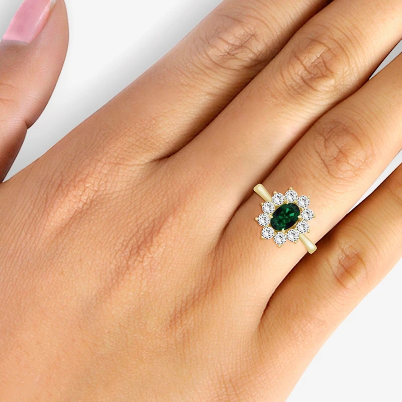 Womens Oval-cut Gemstone & 3/4 CT. T.W. Lab-Grown Diamond 10K Gold Halo Cocktail Ring