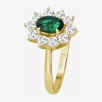Womens Oval-cut Gemstone & 3/4 CT. T.W. Lab-Grown Diamond 10K Gold Halo Cocktail Ring