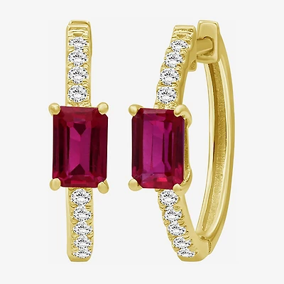 Womens Emerald-cut Gemstone & 1/4 CT. T.W. Lab-Grown Diamond 10K Gold 18.6mm Hoop Earrings