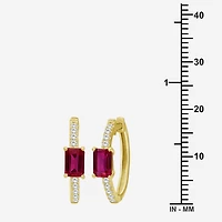 Womens Emerald-cut Gemstone & 1/4 CT. T.W. Lab-Grown Diamond 10K Gold 18.6mm Hoop Earrings