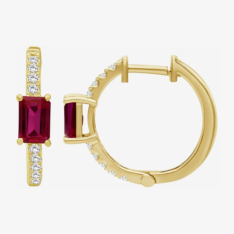 Womens Emerald-cut Gemstone & 1/4 CT. T.W. Lab-Grown Diamond 10K Gold 18.6mm Hoop Earrings