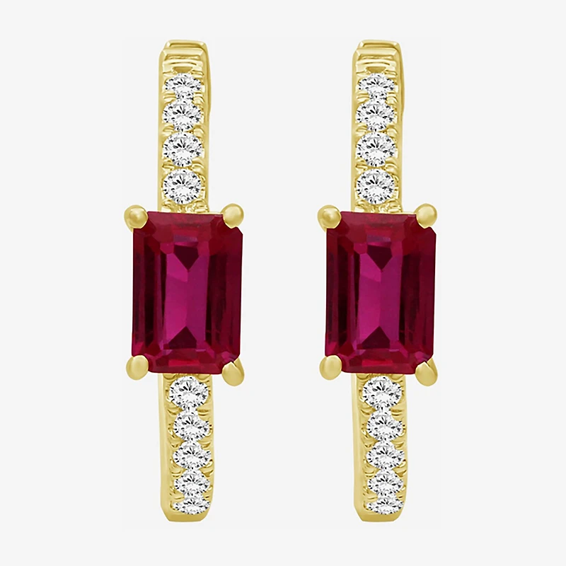 Womens Emerald-cut Gemstone & 1/4 CT. T.W. Lab-Grown Diamond 10K Gold 18.6mm Hoop Earrings