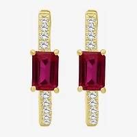 Womens Emerald-cut Gemstone & 1/4 CT. T.W. Lab-Grown Diamond 10K Gold 18.6mm Hoop Earrings