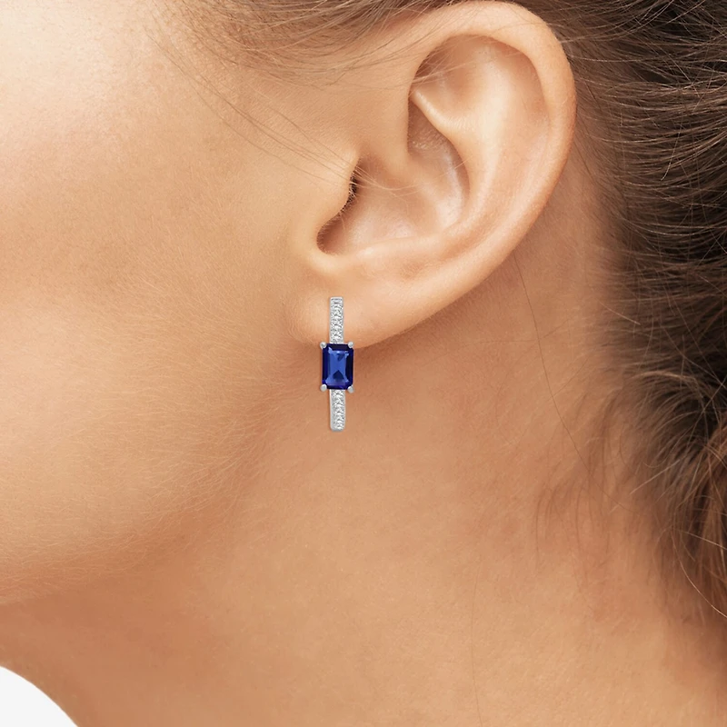 Womens Emerald-cut Gemstone & 1/4 CT. T.W. Lab-Grown Diamond 10K Gold 18.6mm Hoop Earrings