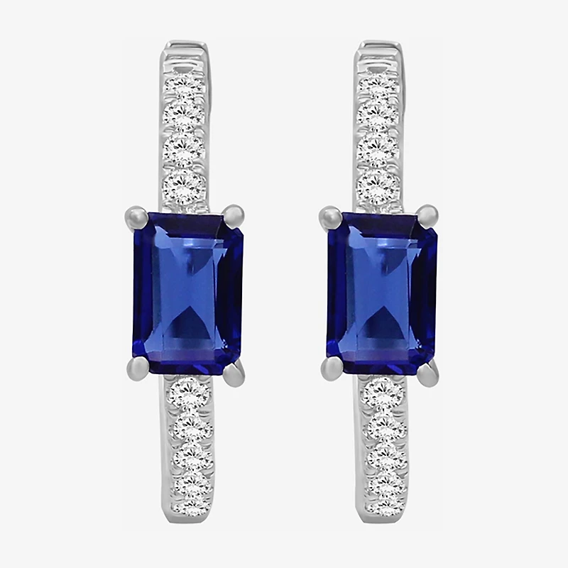 Womens Emerald-cut Gemstone & 1/4 CT. T.W. Lab-Grown Diamond 10K Gold 18.6mm Hoop Earrings