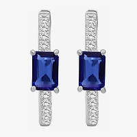 Womens Emerald-cut Gemstone & 1/4 CT. T.W. Lab-Grown Diamond 10K Gold 18.6mm Hoop Earrings