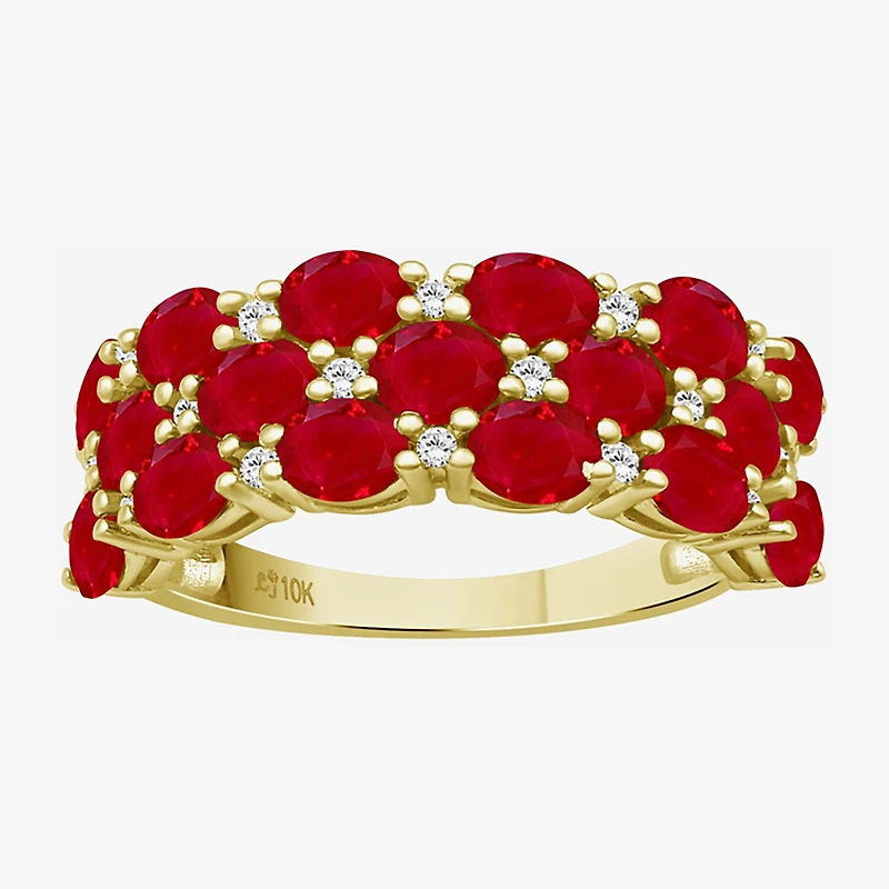 Womens 2MM Gemstone & 1/8 CT. T.W. Natural Diamond 10K Gold Oval Band