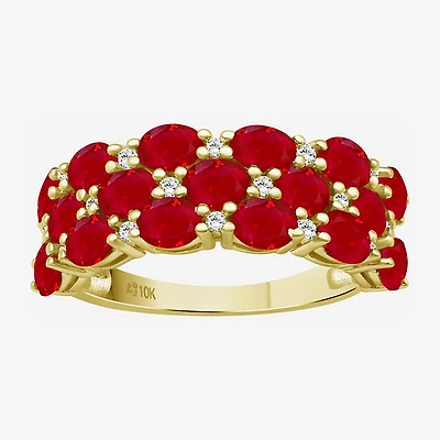 Womens 2MM Gemstone & 1/8 CT. T.W. Natural Diamond 10K Gold Oval Band