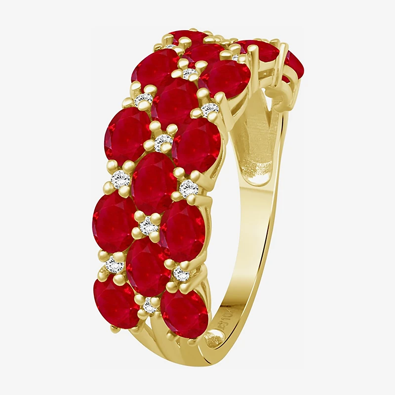 Womens 2MM Gemstone & 1/8 CT. T.W. Natural Diamond 10K Gold Oval Band