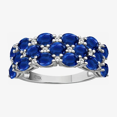 Womens 2MM Gemstone & 1/8 CT. T.W. Natural Diamond 10K Gold Oval Band