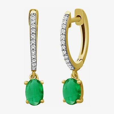 Womens Gemstone & 1/10 CT. T.W. Natural Diamond 10K Gold Oval Drop Earrings